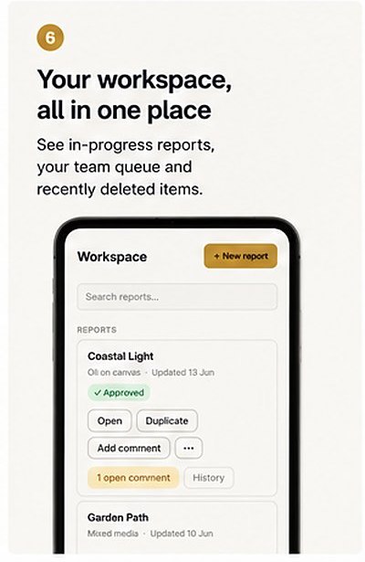 Your workspace, all in one place. In-progress reports, your team queue and recently deleted items.
